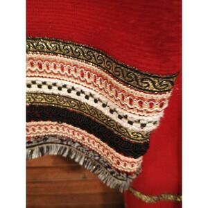Embellished Cardigan Sweater Chicos Size 2 Red Gold Black Ornate Trim Boho